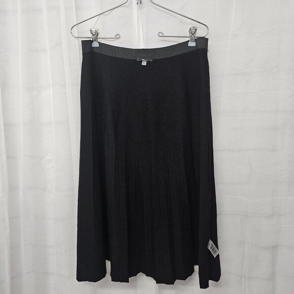 Milano Black Knit Pleated Skirt Midi Coquette Classic Money Office Formal L - Picture 7 of 10